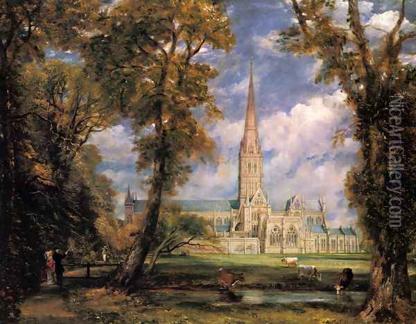 Salisbury Cathedral from the Bishop's Grounds c. 1825 Oil Painting - John Constable