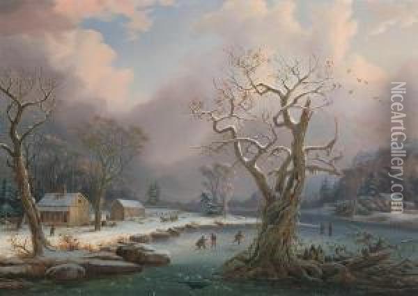 ''winter Evening'' Oil Painting - George Gunther Hartwick