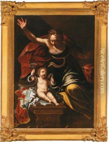 Szene Aus Der Kindheit Des Herkules; Scena Dell'infanzia Di Ercole Oil Painting - Bernardino Mei