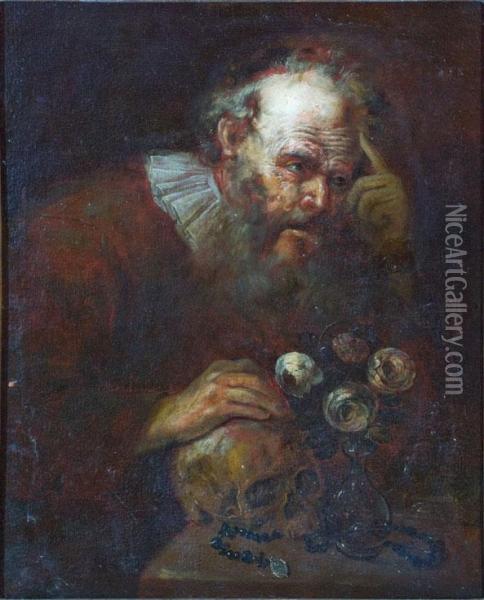 Filosofo In Meditazione (vanitas) Oil Painting - Pietro Bellotti