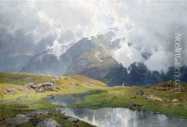 Wolkenverhangene Hochgebirgslandschaft Oil Painting - Carl Julius E. Ludwig