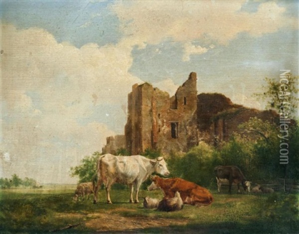 Cattle In A Landscape By A Ruin Oil Painting - Hendrik van de Sande Bakhuyzen