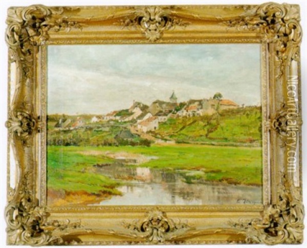Landschaft Mit Kleinem Dorf Oil Painting - Edmond Marie Petitjean
