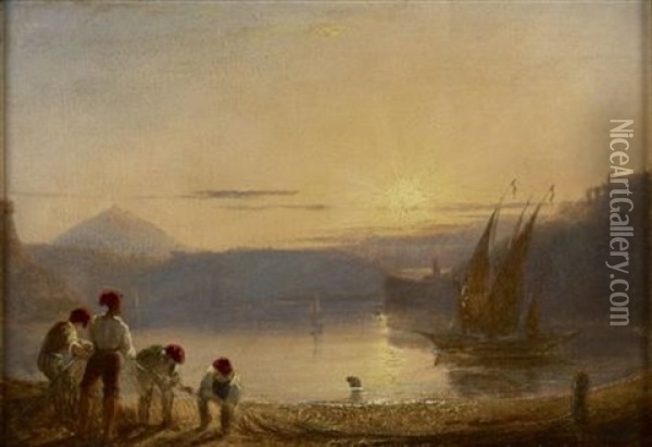 Repairing The Nets Oil Painting - James William Giles