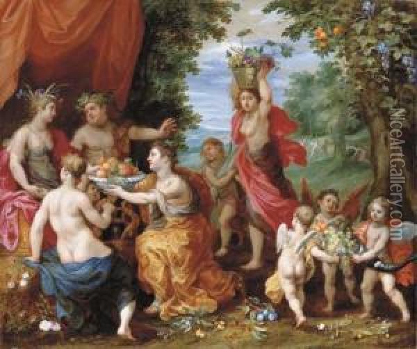 Ceres, Bacchus And Venus Oil Painting - Hendrik Ii Van Balen