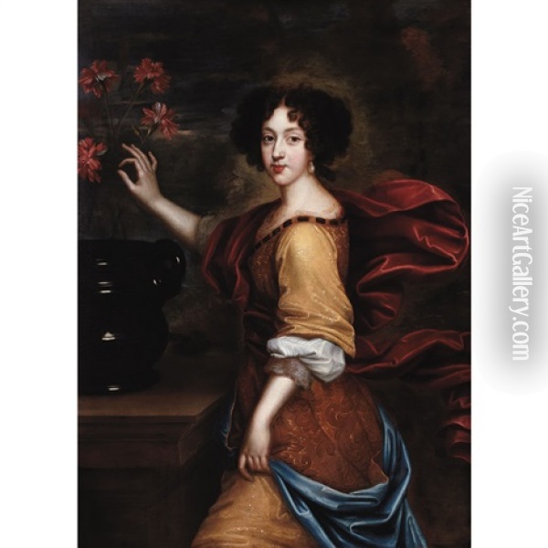 Portrait Of A Lady With A Jardiniere Oil Painting - Pierre Mignard the Elder