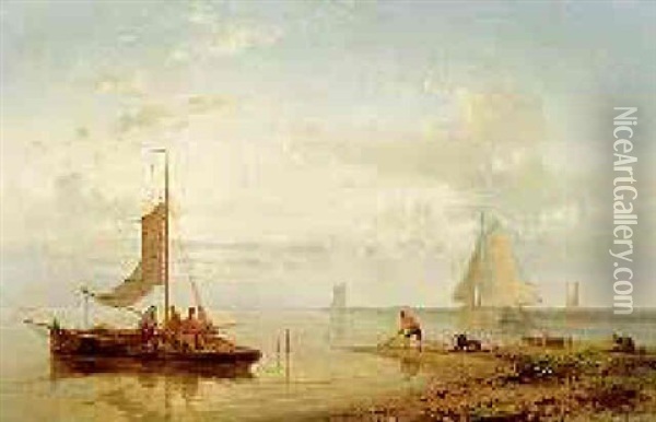 Fishing Boats In A Calm Oil Painting - Abraham Hulk the Elder