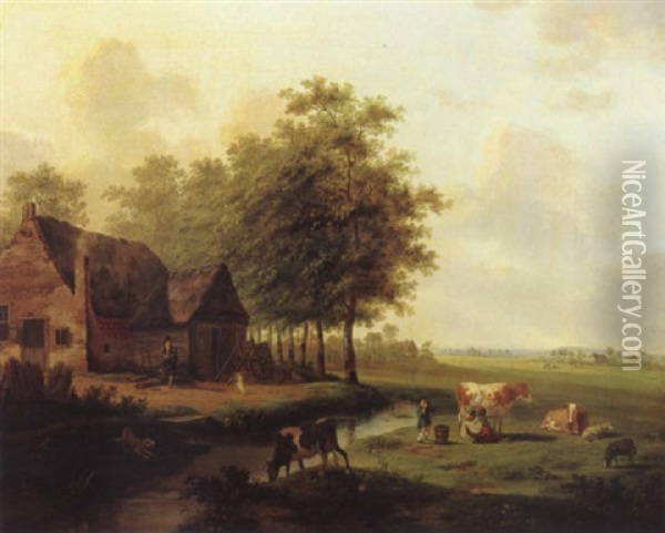 Dutch Farm Oil Painting - Hermanus Koekkoek the Elder