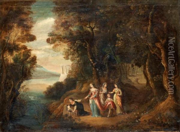 The Finding Of Moses Oil Painting - Engelsk Skola