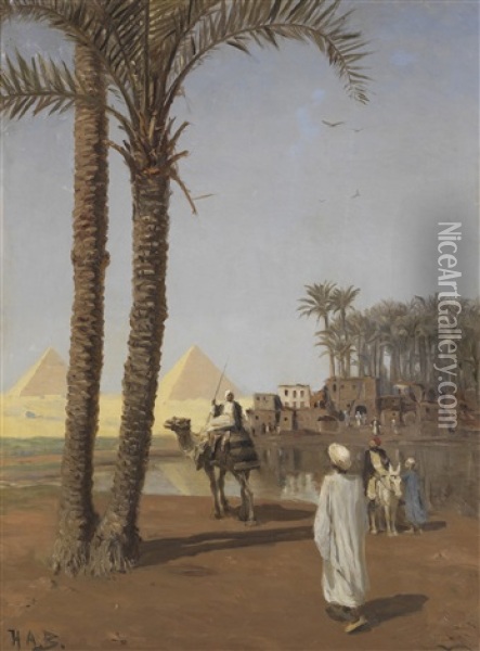 Orientalische Szene, Im Hintergrund Die Pyramiden Von Gizeh Oil Painting - Hans Andersen Brendekilde