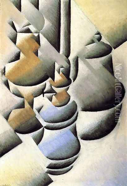 Still Life With Oil Lamp Oil Painting - Juan Gris