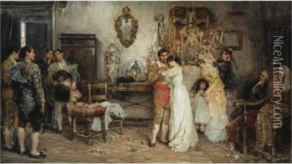 Antes De La Corrida (before The Bullfight) Oil Painting - Juan Pablo Salinas Y Teruel