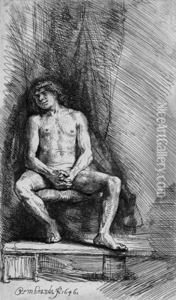 Mannlicher Akt, Sitzend Oil Painting - Rembrandt Van Rijn