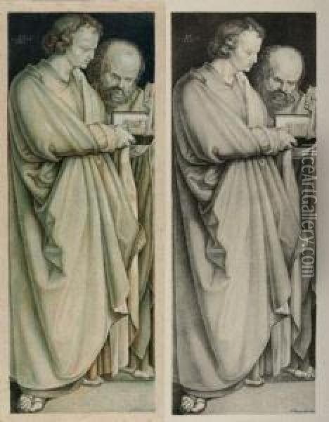 Der Evangelist Johannes Und Der Apostel Petrus. 1848 Oil Painting - Johanna Nepomuk Strixner