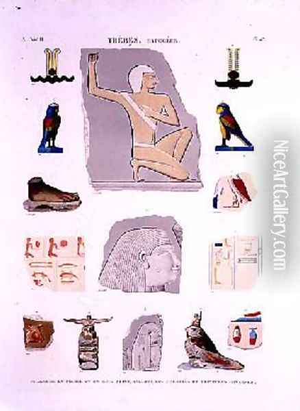Illustrations of painted reliefs on stone and wooden fragments Hypogees Oil Painting - Lenoir