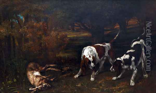 Hunting Dogs Oil Painting - Gustave Courbet
