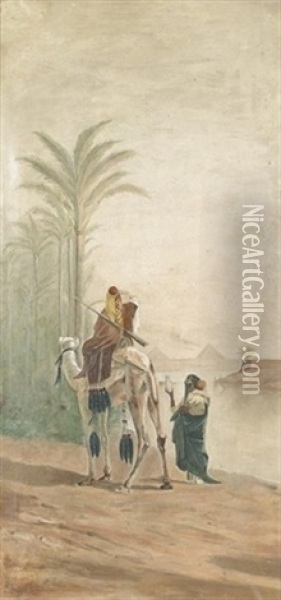 Orientalische Szene Vor Den Pyramiden Von Gizeh Oil Painting - Otto Pilny