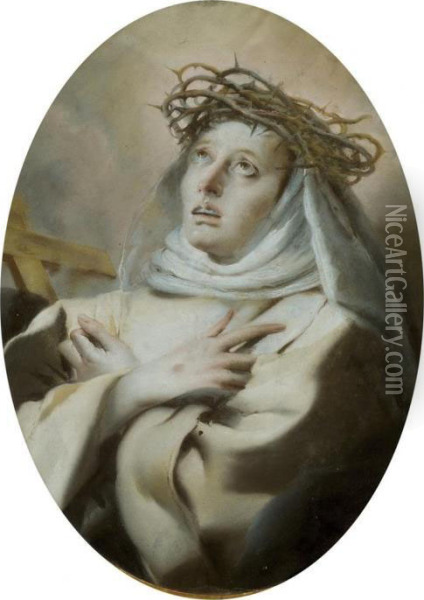Saint Catherine Of Siena With A Crown Of Thorns Oil Painting - Lorenzo Baldissera Tiepolo