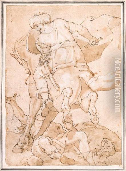 Un Cavalier Oriental Dans Une Bataille Oil Painting - Giovanni Battista Ii Della Rovere