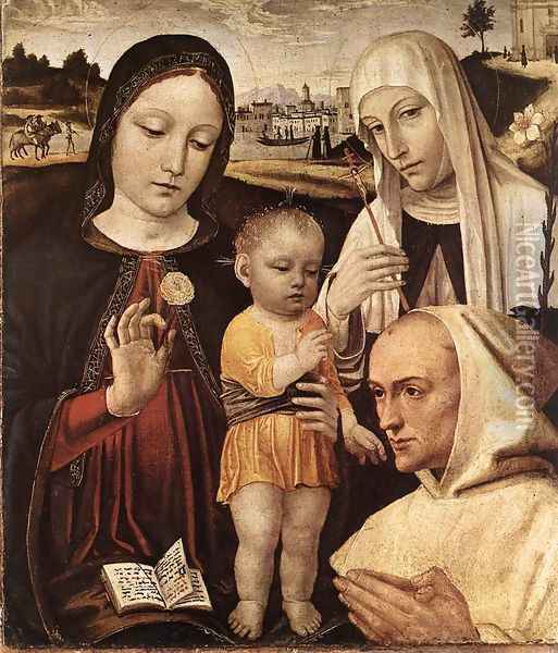 Madonna and Child, St Catherine and the Blessed Stefano Maconi Oil Painting - Bernadino Bergognone