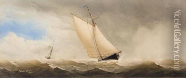 Ships In Rough Sea Oil Painting - Charles, Taylor Snr.