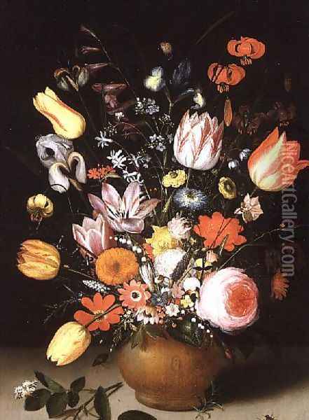 Still Life of Spring Flowers on a Ledge, 1615 Oil Painting - Peter Paul Binoit