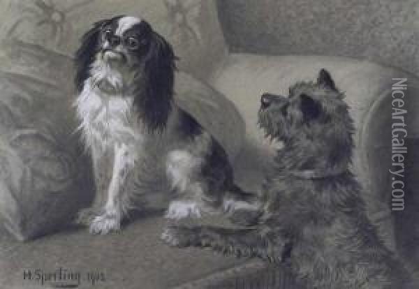 Zwei Hunde In Der Stube Oil Painting - Heinrich Sperling