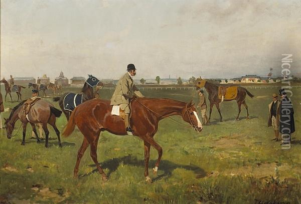 Pferde Auf Der Rennbahn Oil Painting - Thaddaus von Ajdukiewicz