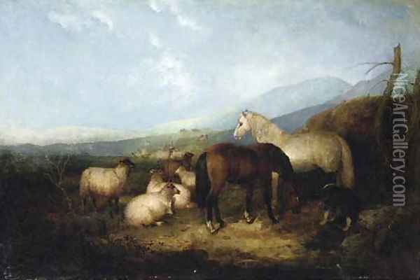 Horses with a flock of sheep Oil Painting - Robert Watson