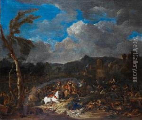 A Cavalry Skirmish Oil Painting - Jan Pieter Van Bredael I