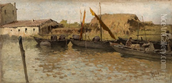 Barche Sul Canale Oil Painting - Achille Formis