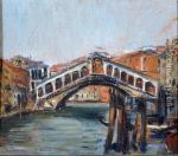 Venezia - Ponte Di Rialto Oil Painting - Luigi Crisconio