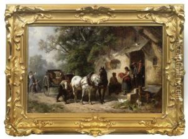 Angespannte Kutsche Vor Einem Schwabischen Gehoft Oil Painting - Louis Braun