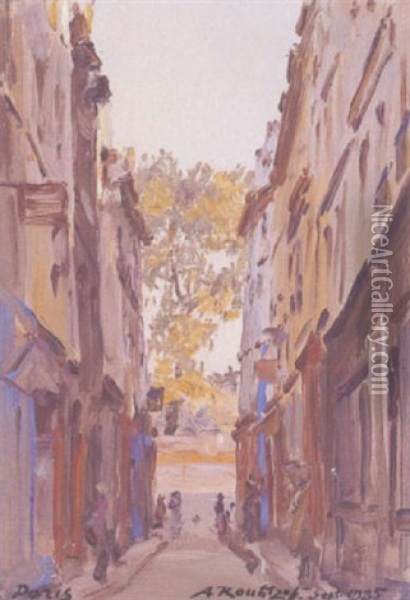 Rue Et Platane A Paris Oil Painting - Alexandre Roubtzoff