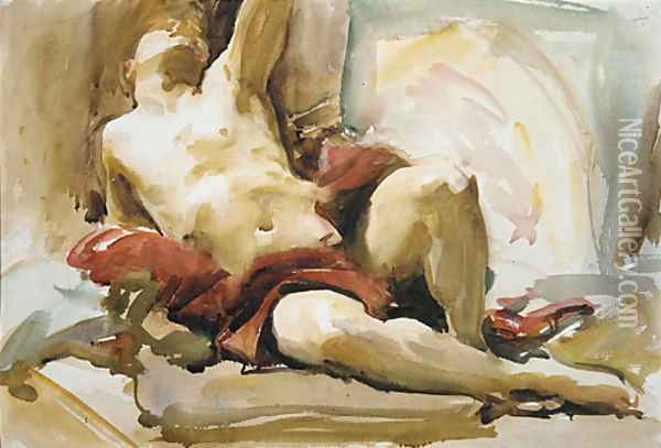 Man with Red Drapery After 1900 Oil Painting - John Singer Sargent