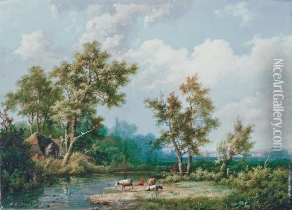 Sommerlandschaft Oil Painting - Barend Cornelis Koekkoek