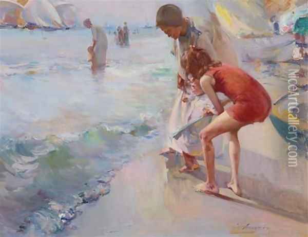 Children Playing 1 Oil Painting - Jose Navarro Llorens