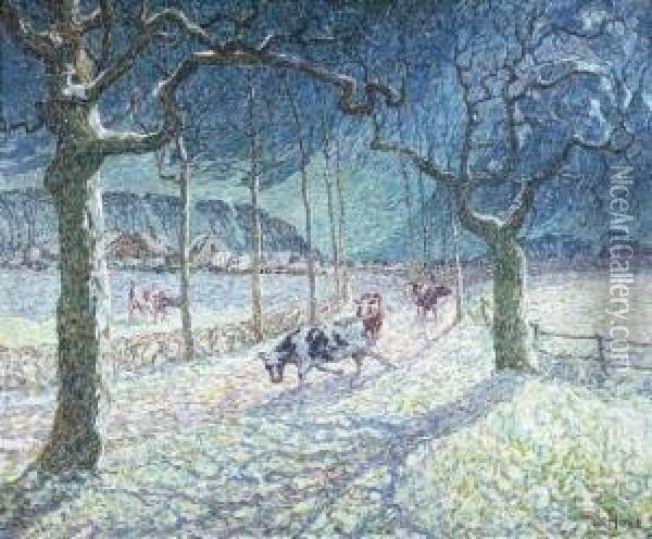 Sneeuwstorm In April. Wakken (1921) Oil Painting - Modest Huys