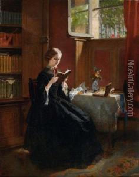 Jeune Femme Lisant Dans Son Boudoir Oil Painting - Isidore Patrois