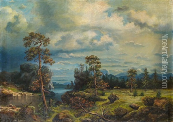 Waldlandschaft Mit Fluss Oil Painting - Johan Knutson