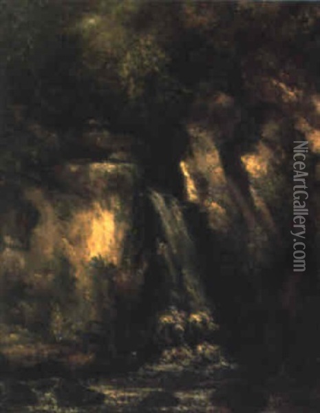 Cascade Entre Deux Petites Falaises Calcaires Sous Les Ombrages Oil Painting - Gustave Courbet