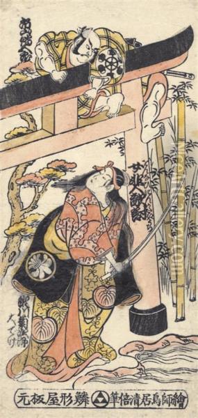 An Urushi-e Print With Hand-applied Oil Painting - Torii Ii Kiyomasu