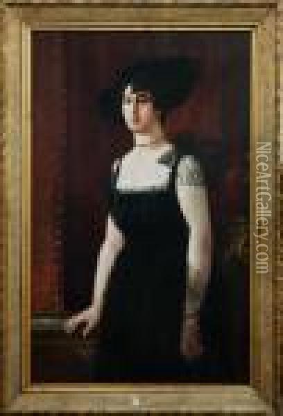 Ritratto Di Signora In Abito Nero Con Cappello Piumato Oil Painting - Napoleone Luigi Grady