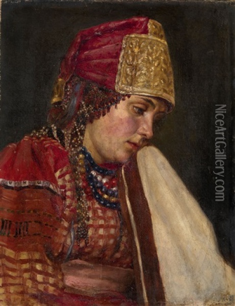 Portrait Of A Boyarynya Oil Painting - Vasili Ivanovich Surikov
