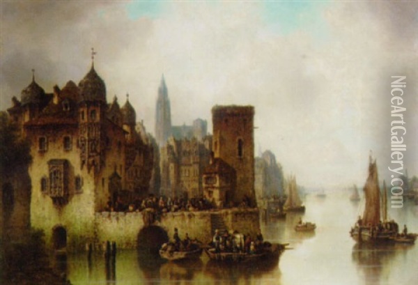 Dordrecht Oil Painting - Ludwig Hermann