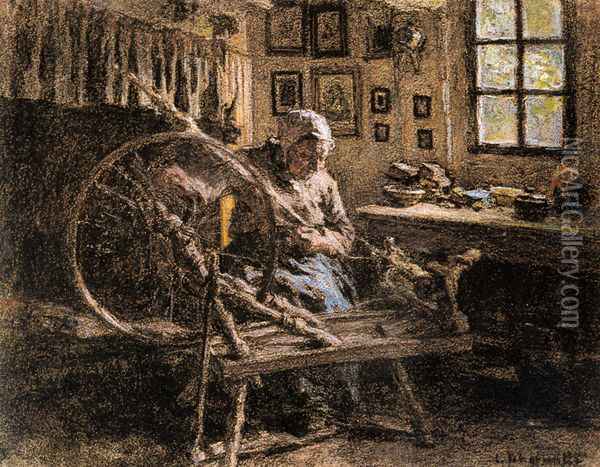The Spinning Wheel Oil Painting - Leon Augustin Lhermitte