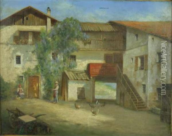 Cortile D'un Casale Nella Vallata Dell'isonzo Oil Painting - Arturo Marion Colavini