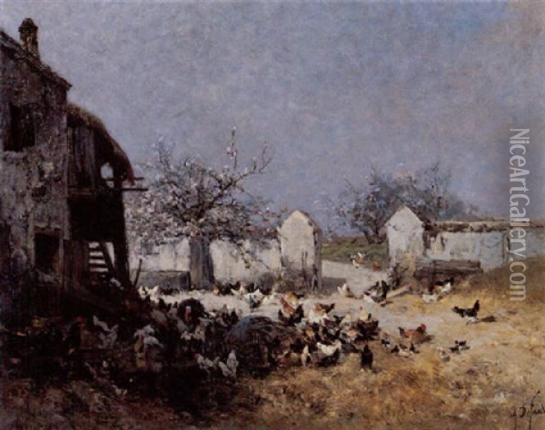 Chicken Farm In Spring Oil Painting - Alexandre Defaux