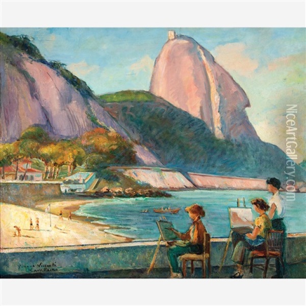 Praia Da Urca Oil Painting - Adolfo Ferraguti Visconti