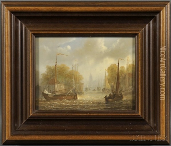 Sailing Vessels On A River Oil Painting - Abraham Hulk the Younger